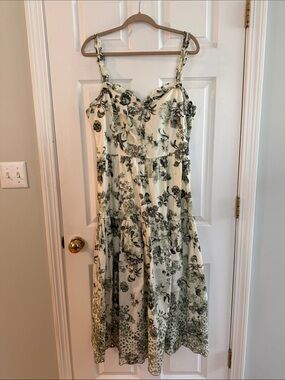 By Anthropologie Cream & Green Floral Midi Sundress Made in India